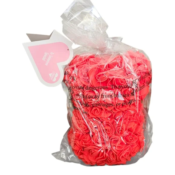 Red Rose Teddy Bear with Ribbon - Picture 3 of 3